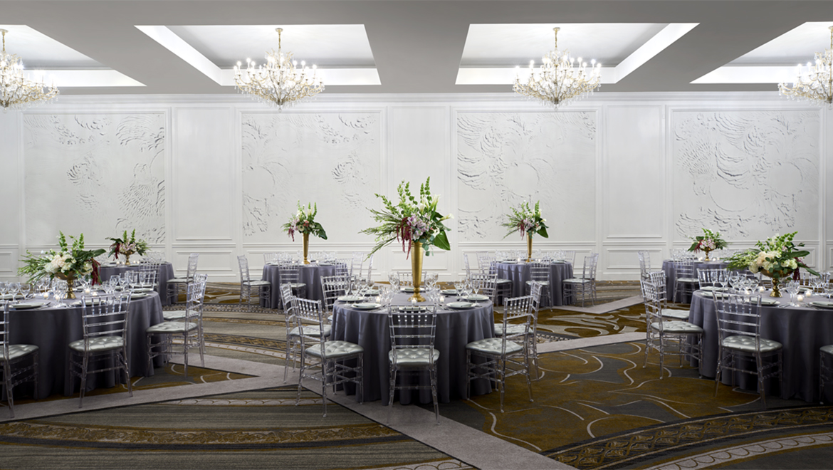 Ballroom with a corner set-up of a wedding/social event